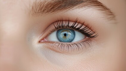 Obraz premium A CloseUp of an Eye with Long Lashes and a Clear, Light Blue Iris, Detailed View.