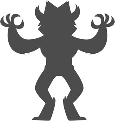 Fierce Horned Monster Silhouette with Claws and Furry Features.