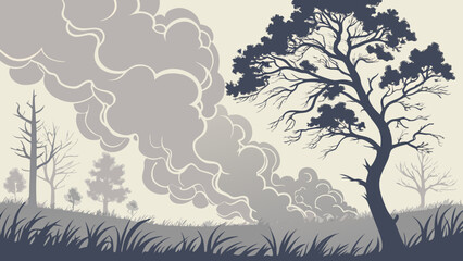   illustration of a tree and only smoke and smoke in all background