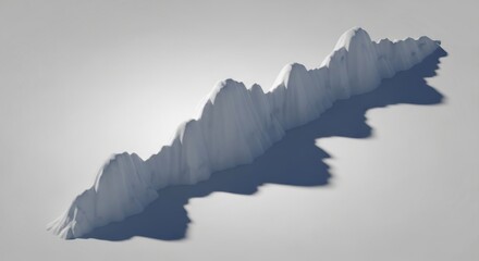 Aerial view of a snowcovered mountain range isolated on white background, creating a stark and minimalist landscape