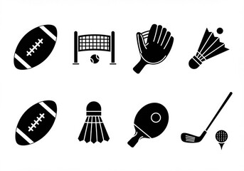 This black vector collection is a set of sports icons symbols for web design and media illustration