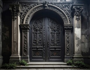 Obraz premium Ornate Gothic Style Door with Intricate Carvings and Architecture
