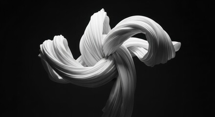 Abstract white clay sculpture against a black background, creating a striking contrast and artistic composition