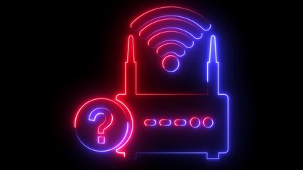 WI-FI router with question mark icon animation glowing neon red blue color wireless network no signal error connection problem internet broadband sign symbol on black background  - Powered by Adobe