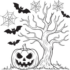 Spooky halloween night with bats and haunted elements