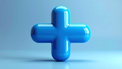 3D rendered plus symbol on a light blue background