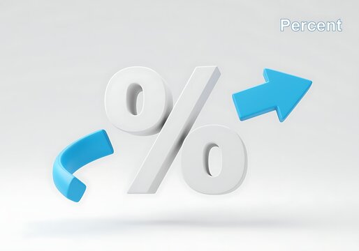 White Percent Sign with Blue Arrows Symbolizing Growth and Improvement Financial Success