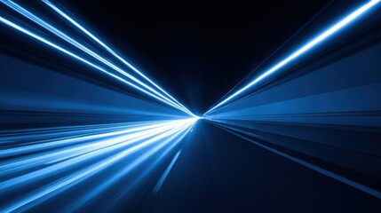 Futuristic blue light beams converge, creating a dynamic sense of speed and innovation in a digital space.