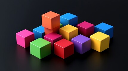 Obraz premium Colorful building blocks arranged in a cluster on a dark background