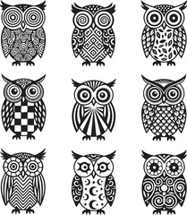 Artistic owl illustration with geometric patterns and vibrant colors