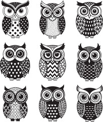 Artistic owl illustration with geometric alpona design elements