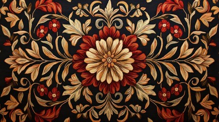 Ornate floral carpet design, detailed embroidery, intricate patterns, decorative textile, background for design inspiration