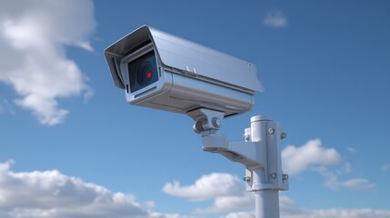 High-resolution CCTV camera against a clear blue sky, ensuring safety and security in urban environments.