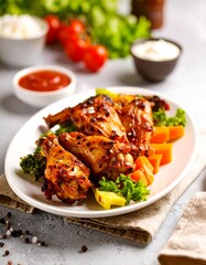 Grilled chicken wings with vegetables