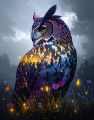 Fantasy Wildlife with Glowing Flowers and Magical Atmosphere