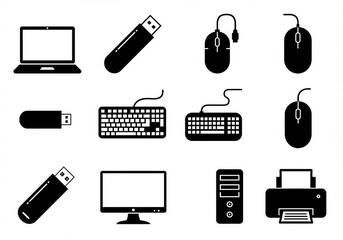 A vector icon set of computer, laptop, phone, and other electronics devices is a technology illustration for web design