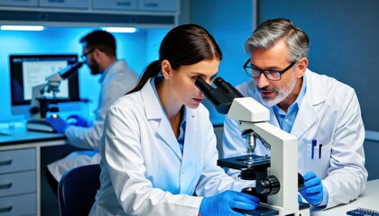 Laboratory research with microscopes science lab photography controlled environment close-up view scientific exploration