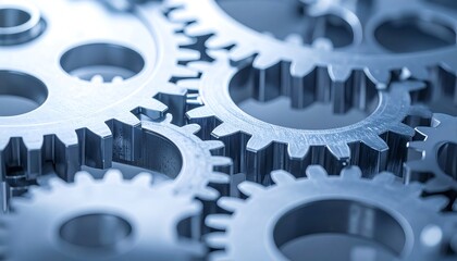 Interlocking gears in cool blue tones