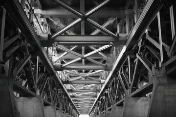 Monochrome View of Intricate Steel Bridge Structure