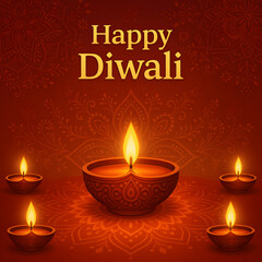 burning candles on a red background, Happy Diwali