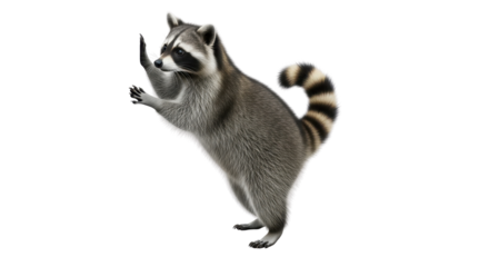 Upright raccoon raising its paws isolated PNG with Transparent Background