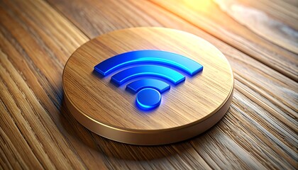 3D rendered wifi symbol on wooden surface