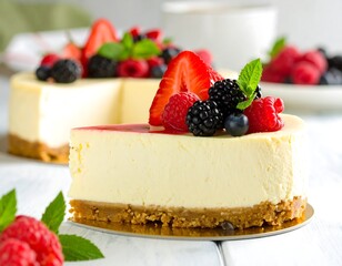 Fresh cheesecake slice with berries
