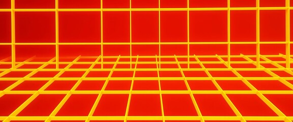 Bright yellow grid pattern, intersecting lines forming squares,  bold,  graphic