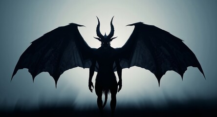 Shadow of the Demon. A Winged Horror Emerging from the Mist, Horned and Dangerous.