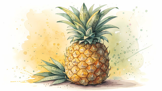Watercolor pineapple art print tropical fruit illustration summer vibes kitchen decor ananas comosus artwork