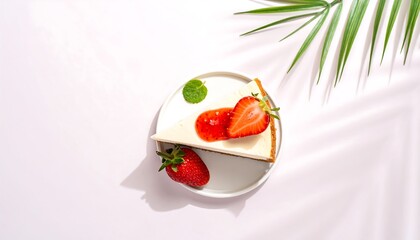 Fresh cheesecake slice with strawberries