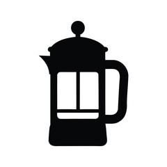 Obraz premium Stylized graphic of a French press coffee maker on a white background, coffee makersilhouette vector illustration