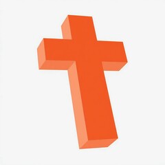 Obraz premium Orange 3d christian cross symbol isolated on white background