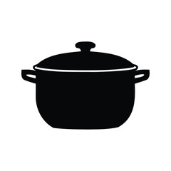 Silhouette of a lidded cooking pot with handles isolated on white, cooking potsilhouette vector illustration