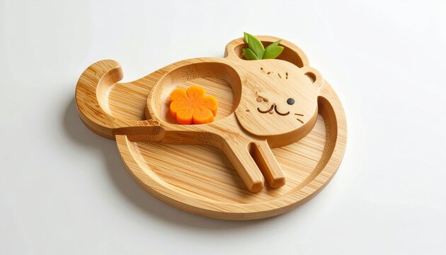 Adorable cat shaped wooden serving plate for childrens meals.