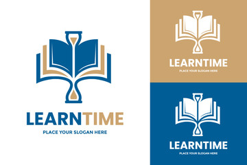 An innovative and elegant logo for education and knowledge, combining an open book with an hourglass, symbolizing that time spent on learning is valuable.
