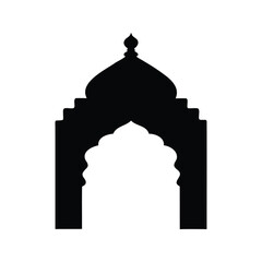 Silhouette of an Indian style archway with a dome on top, minimal mosque entrance arch silhouette vector illustration