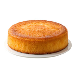 Golden Brown Round Sponge Cake on White Plate Isolated on Black round cake baked