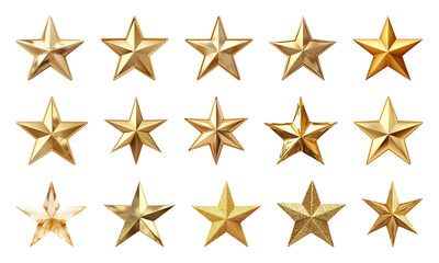 Obraz premium PNG Golden stars with diverse designs, element set on transparent background