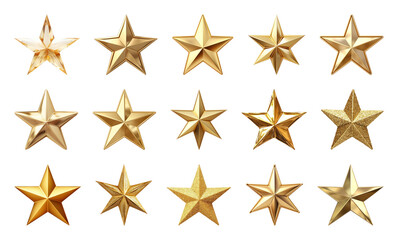 Obraz premium PNG Shiny golden stars collection, element set on transparent background