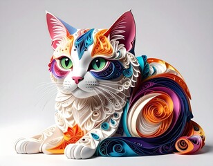 Colorful artistic cat illustration in paper art style