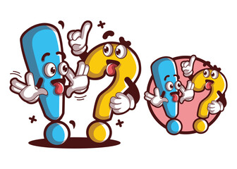 Question mark and exlamation mark cartoon characters