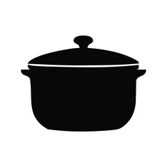 Isolated black silhouette of a pot with lid on a white background, pot with lid silhouette vector illustration
