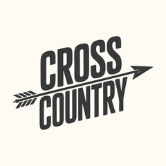 Vector art of cross country text with arrow graphic, representing sport and competition, isolated on a light background