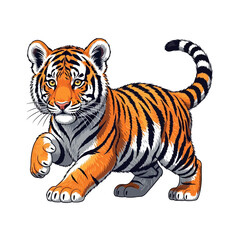 Obraz premium Charming orange tiger cub with expressive whiskers, vector drawing