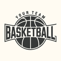 Obraz premium Vector art of retro style basketball logo with text your team and basketball on a cream background, perfect for sports branding and apparel design