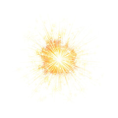 Brilliant golden sunburst explosion with radiant light rays on a clean white background, an abstract energy flare graphic
