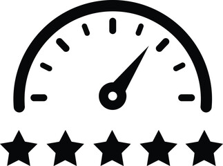 Performance indicator gauge speedometer success rating five stars vector