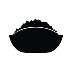 Silhouette of a bowl filled with rice or grains on white backdrop, taco bowl silhouette vector illustration