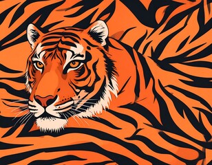 Tiger resting on orange stripes